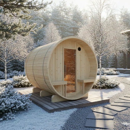Turku 6-Person Barrel Sauna with Terrace & WiFi Heater
