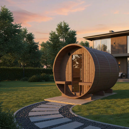 Turku 6-Person Barrel Sauna with Terrace & WiFi Heater
