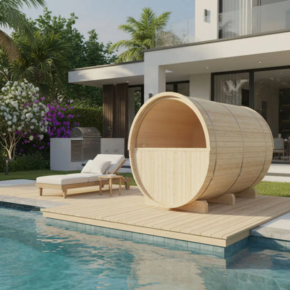 Turku 6-Person Barrel Sauna with Terrace & WiFi Heater